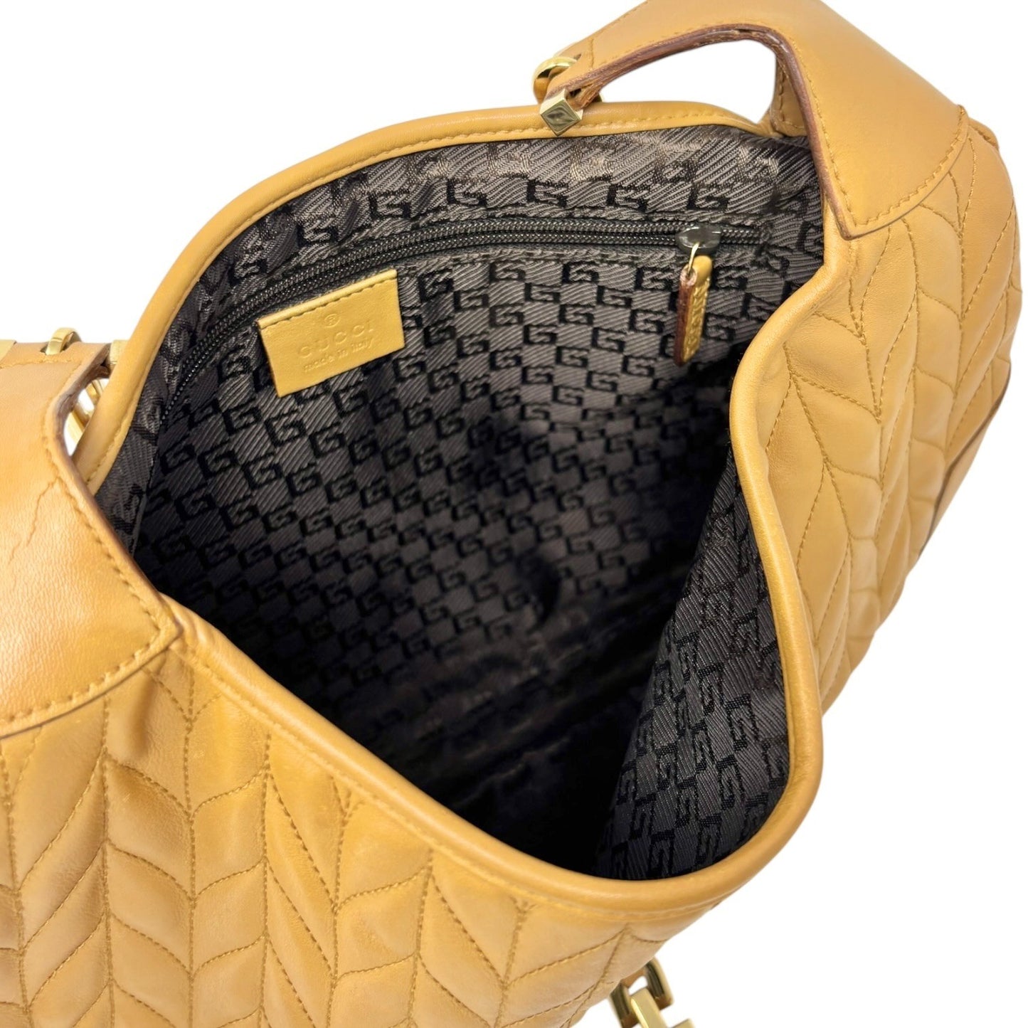 GUCCI Vintage Logo Quilted Chain Shoulder Bag Brown Gold Leather 902065