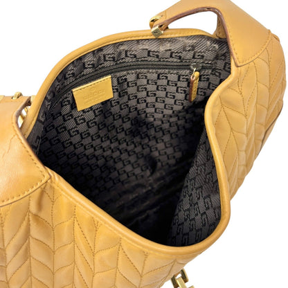 GUCCI Vintage Logo Quilted Chain Shoulder Bag Brown Gold Leather 902065