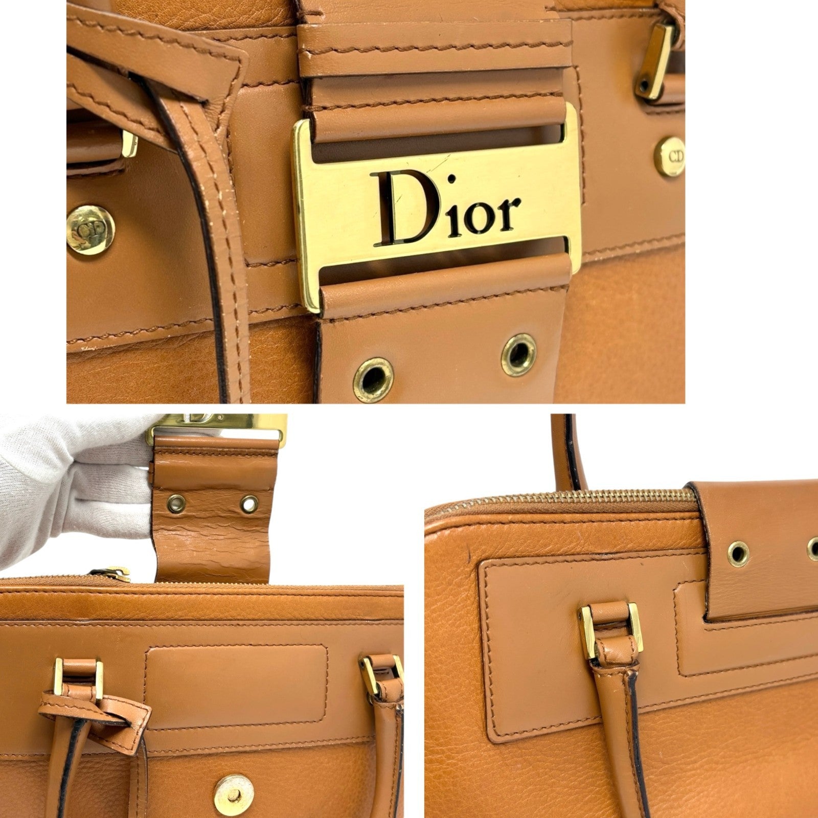 Christian Dior Vintage 2002 Logo Street Chic Uptown Tote Bag Brown Leather