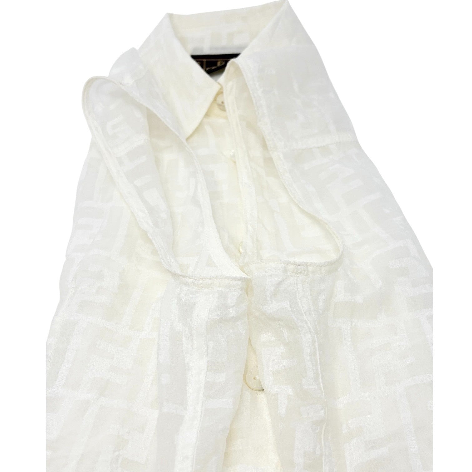 FENDI Vintage Zucca Monogram Logo See-thruogh Shirt #40 Cream Rayon Sleeveless
