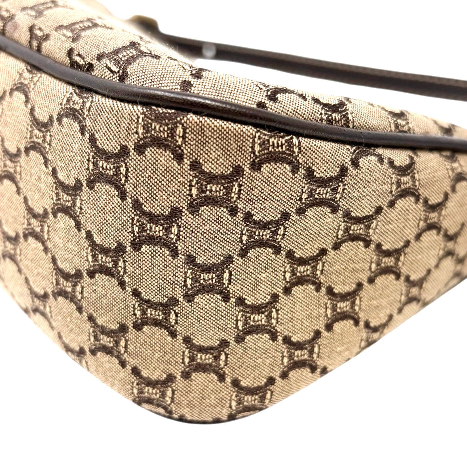 CELINE Vintage Macadam Monogram Shoulder Mini Bag Pochette Brown Canvas Leather