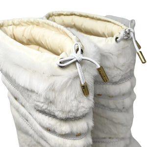 CELINE Vintage Macadam Logo Faux Fur Snow Boots #38-40 US8-10 White Gold RankAB