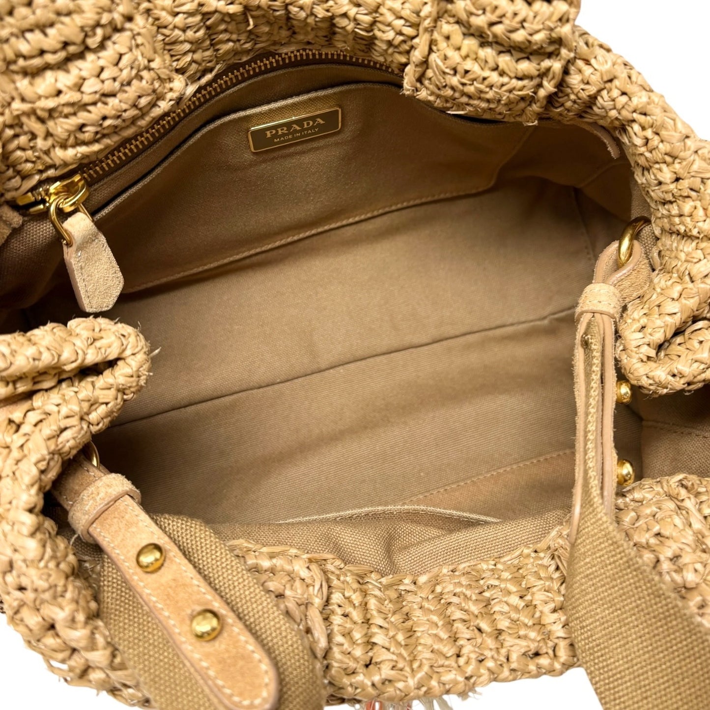 PRADA Vintage Raffia Straw Tote Crossbody Bag 2way Brown Multicolor 901877
