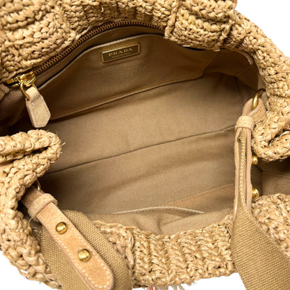 PRADA Vintage Raffia Straw Tote Crossbody Bag 2way Brown Multicolor 901877