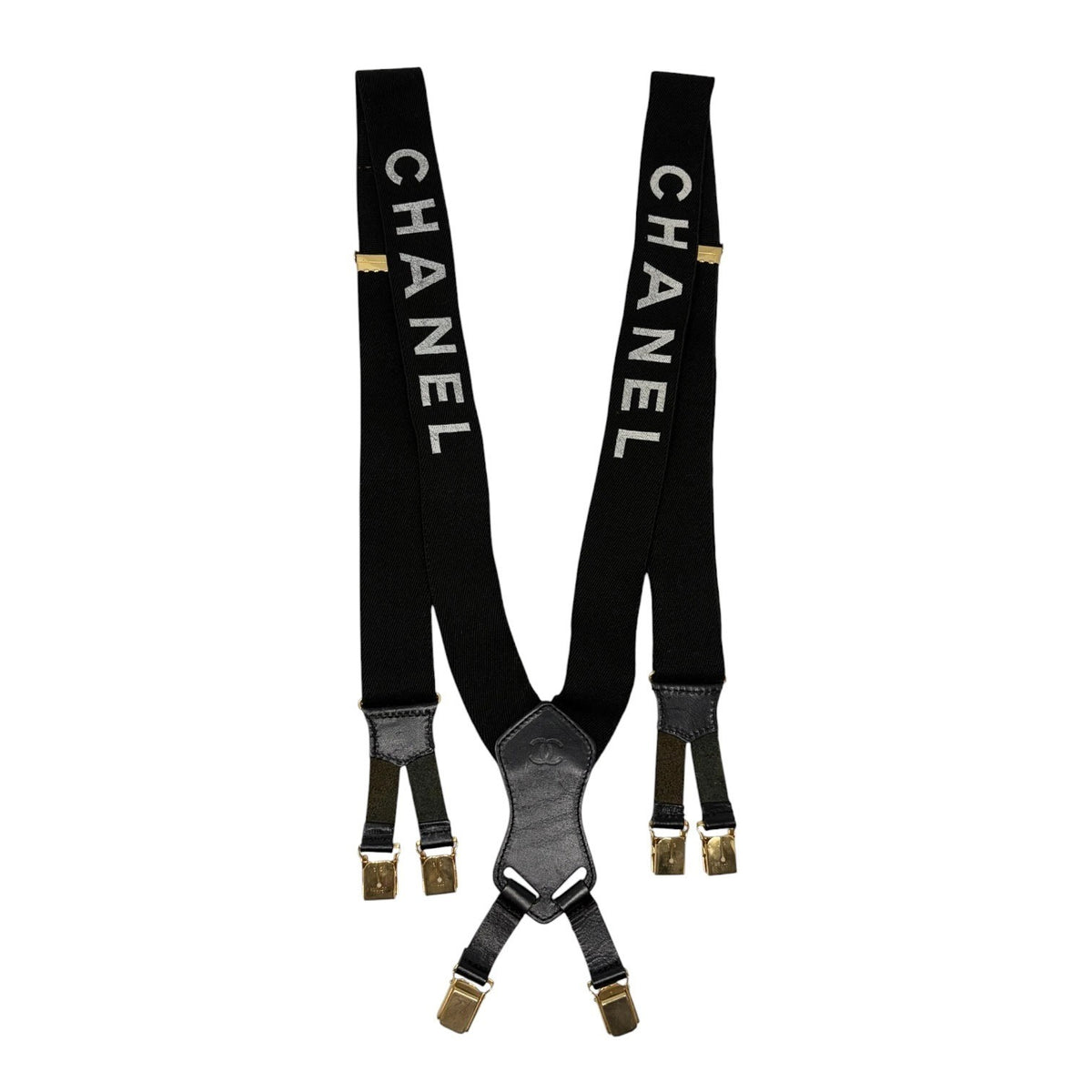 CHANEL Vintage 1994 CC Logo Suspender Belt Black White Cotton Leather 902387