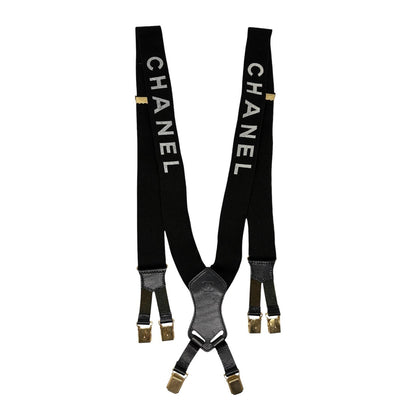 CHANEL Vintage 1994 CC Logo Suspender Belt Black White Cotton Leather 902387