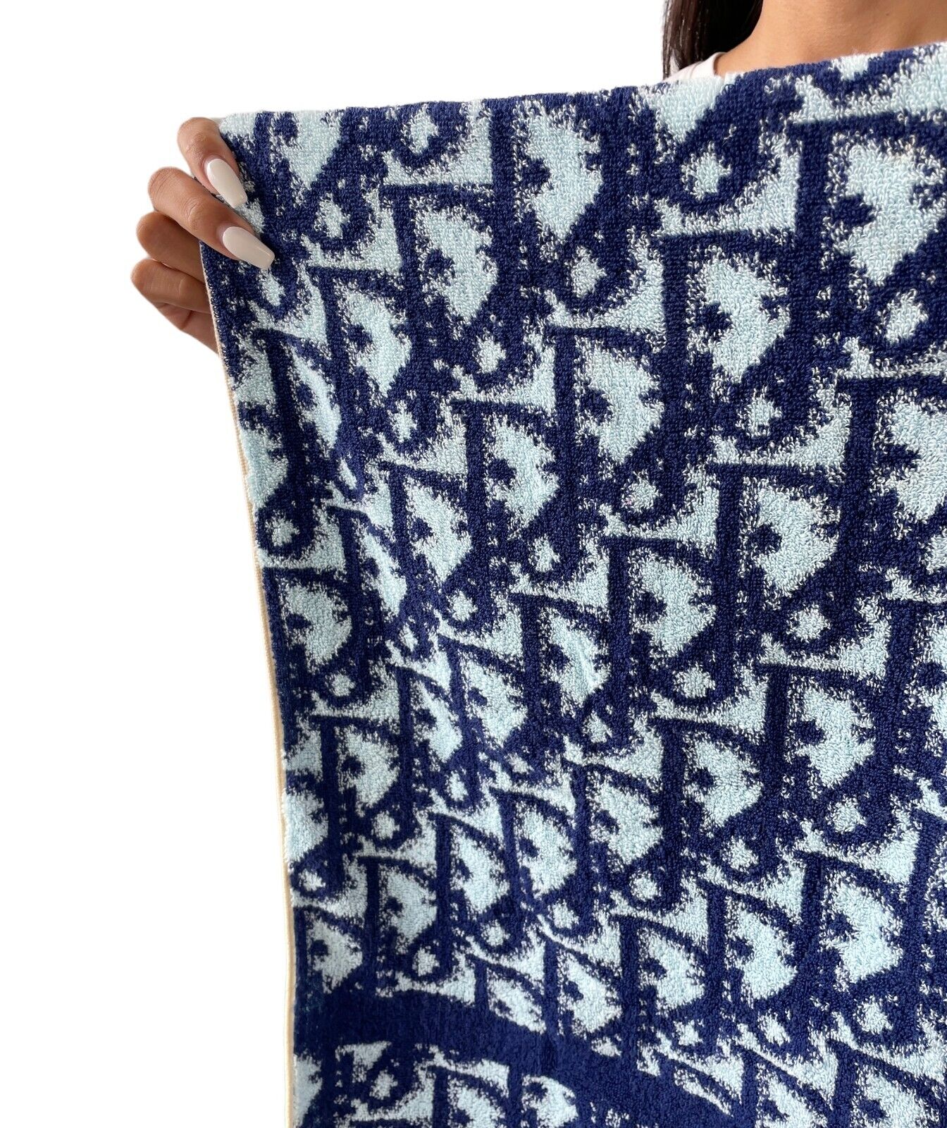 Christian Dior Vintage Trotter Monogram Beach Towel Accessory Blue Cotton RankAB