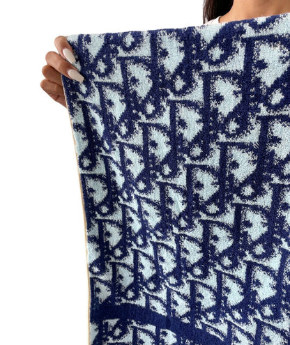 Christian Dior Vintage Trotter Monogram Beach Towel Accessory Blue Cotton RankAB