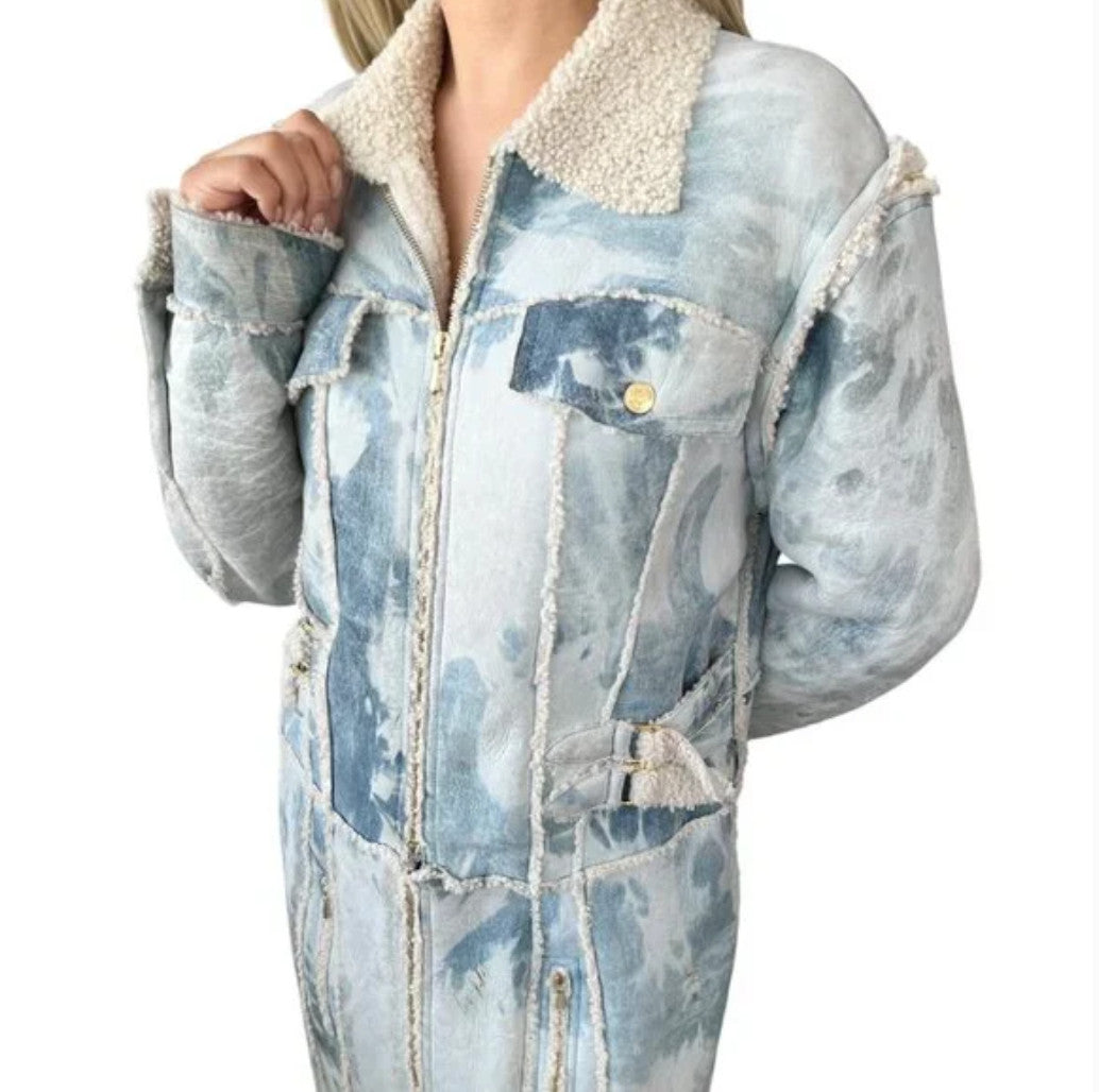 Christian Dior Vintage 2000 Tie-Dye Mouton Long Jacket Coat #40 Light Blue