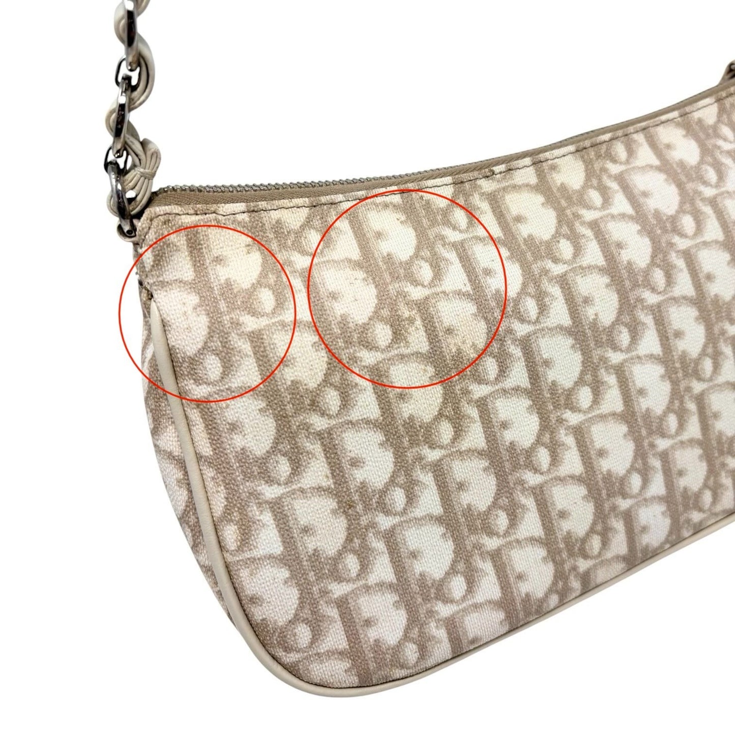 Christian Dior Vintage 2007 Romantique Trotter Monogram Bag Ribbon Beige 901856