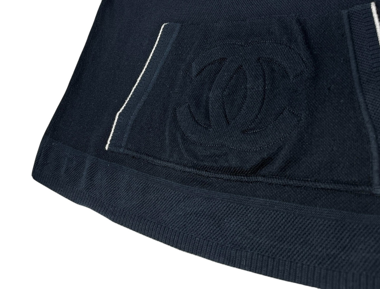 CHANEL Sport Vintage 09P CC Logo Knit Top #42 Hoodie Dark Blue Silver Rayon