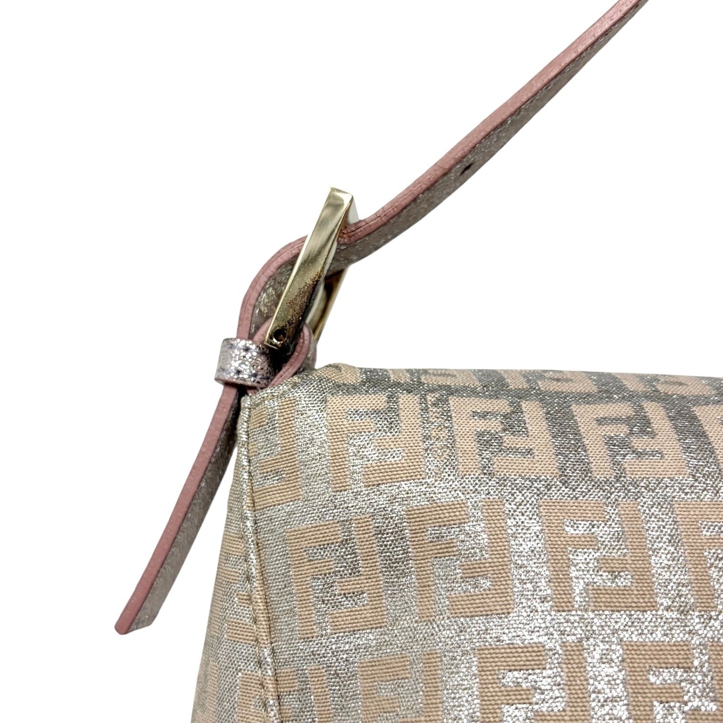 FENDI Vintage FF Logo Zucchino Mamma Baguette Glitter Shoulder Bag Pink 902262