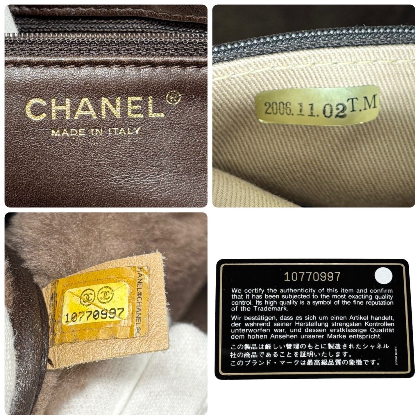 CHANEL Vintage 2006 CC Logo Mouton Crossbody Bag Shoulder Bag Greige Leather