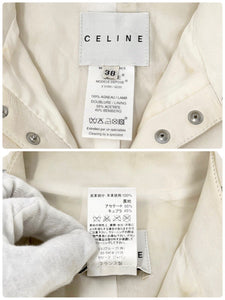 CELINE Vintage Logo Button Cropped Leather Jacket #38 Studs Cream Silver RankAB