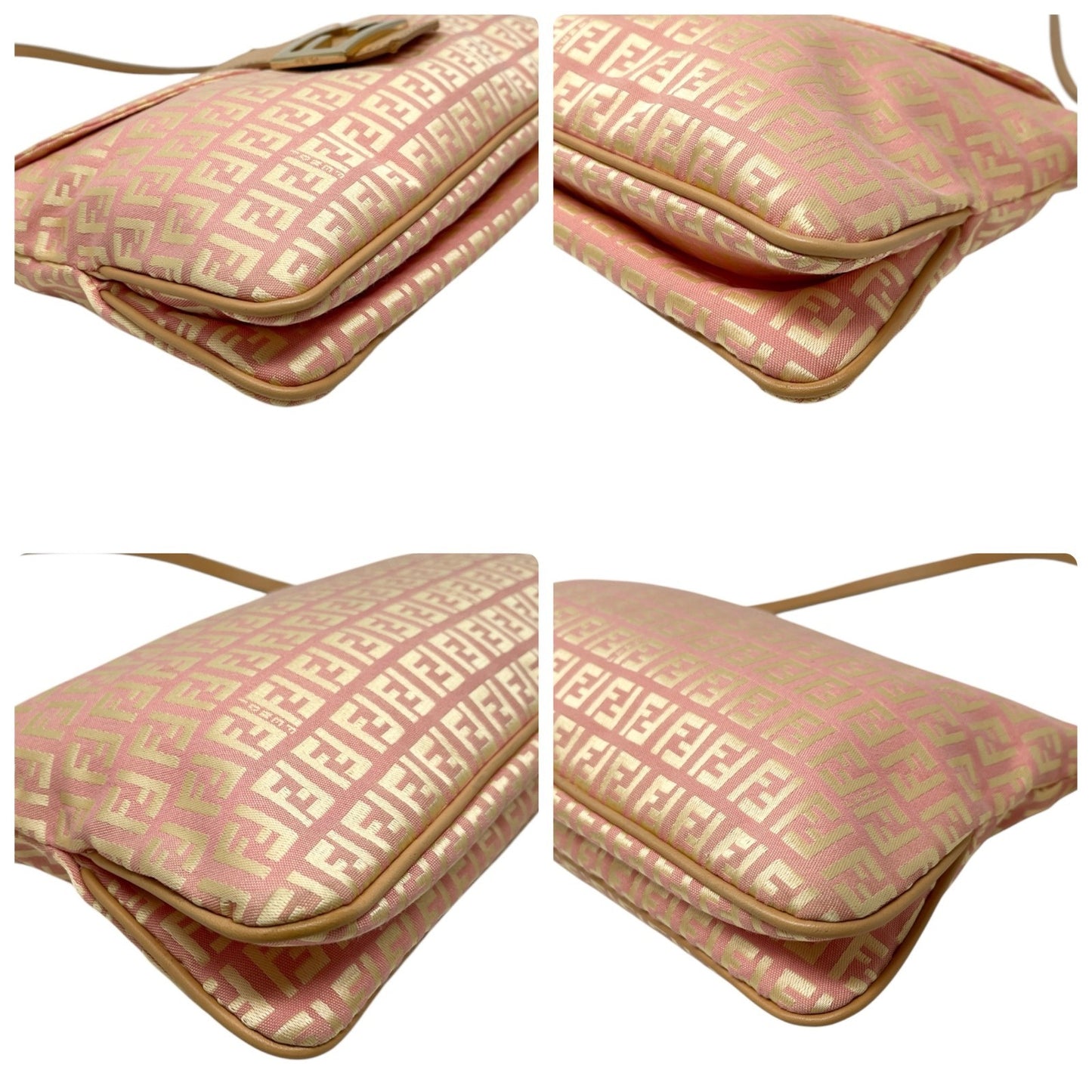 FENDI Vintage Zucchino Pochette Shoulder Bag Pink Yellow Canvas Leather 106545