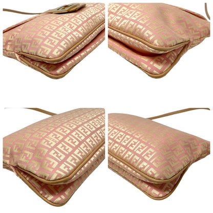 FENDI Vintage Zucchino Pochette Shoulder Bag Pink Yellow Canvas Leather 106545