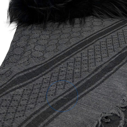 GUCCI Vintage GG Logo Monogram Fox Fur Shawl Scarf Wrap Gray Black Wool 902495