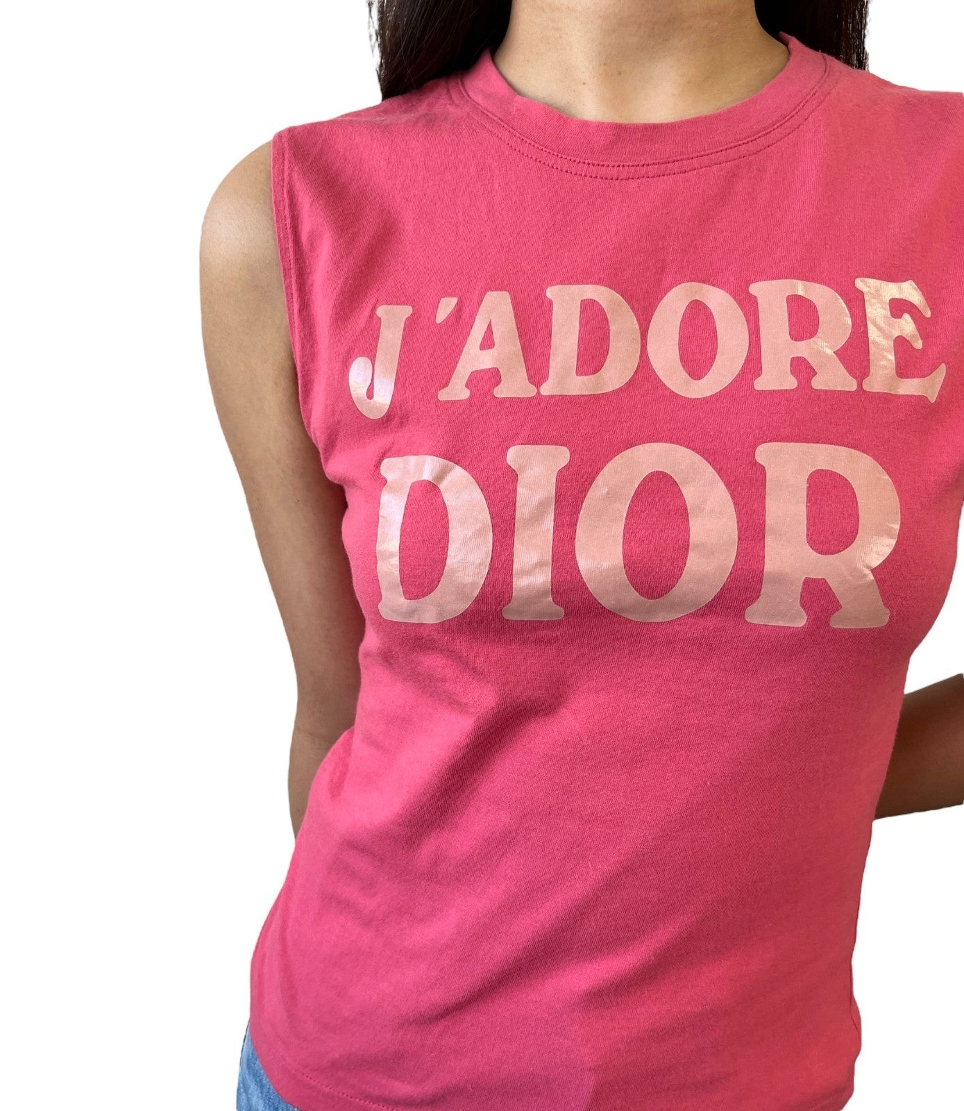 Christian Dior Vintage 2003 J'ADORE Logo Tank Top #36 Pink Beige Sleeveless