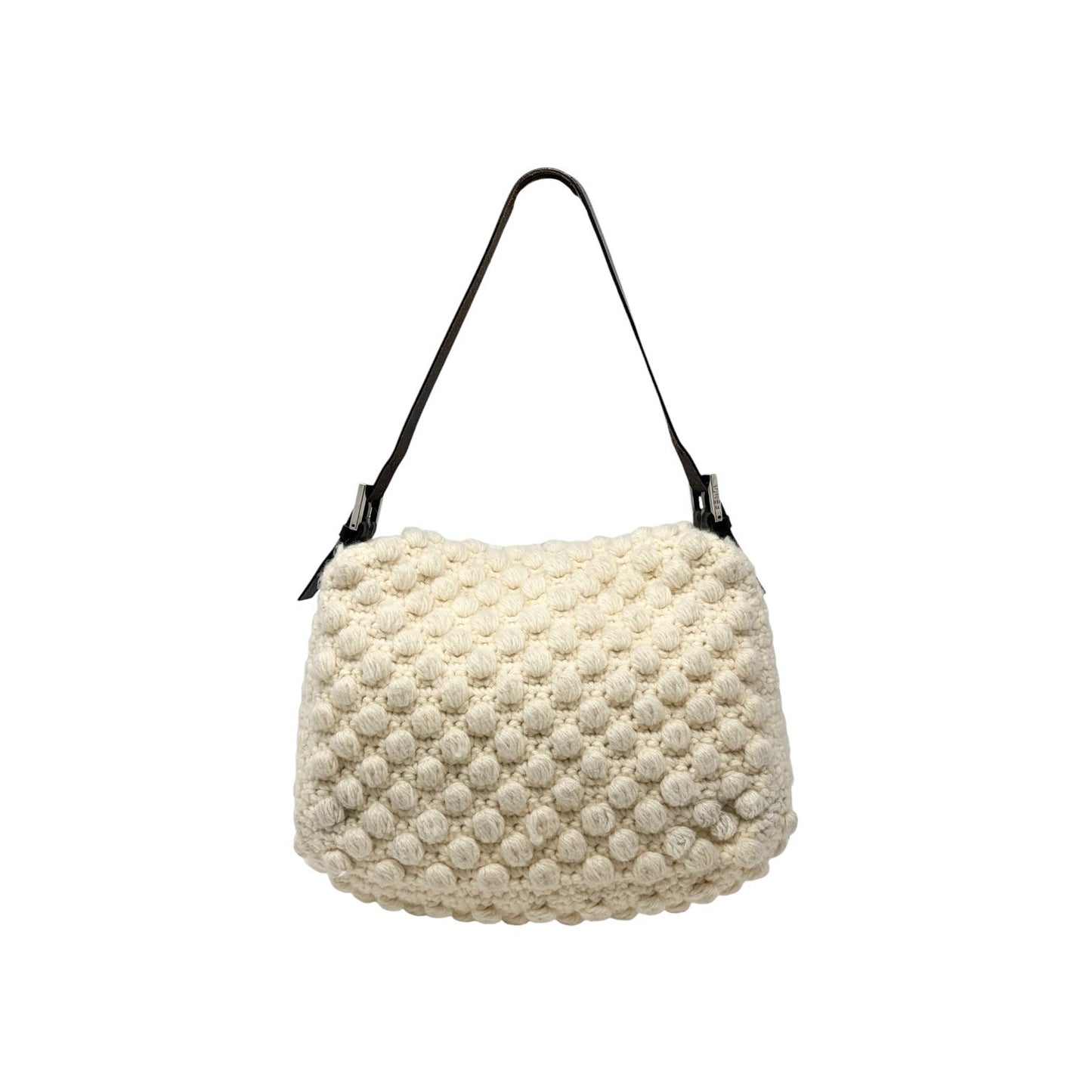 FENDI Vintage FF Logo Knit Mamma Baguette Shoulder Bag Wool Cream 902239