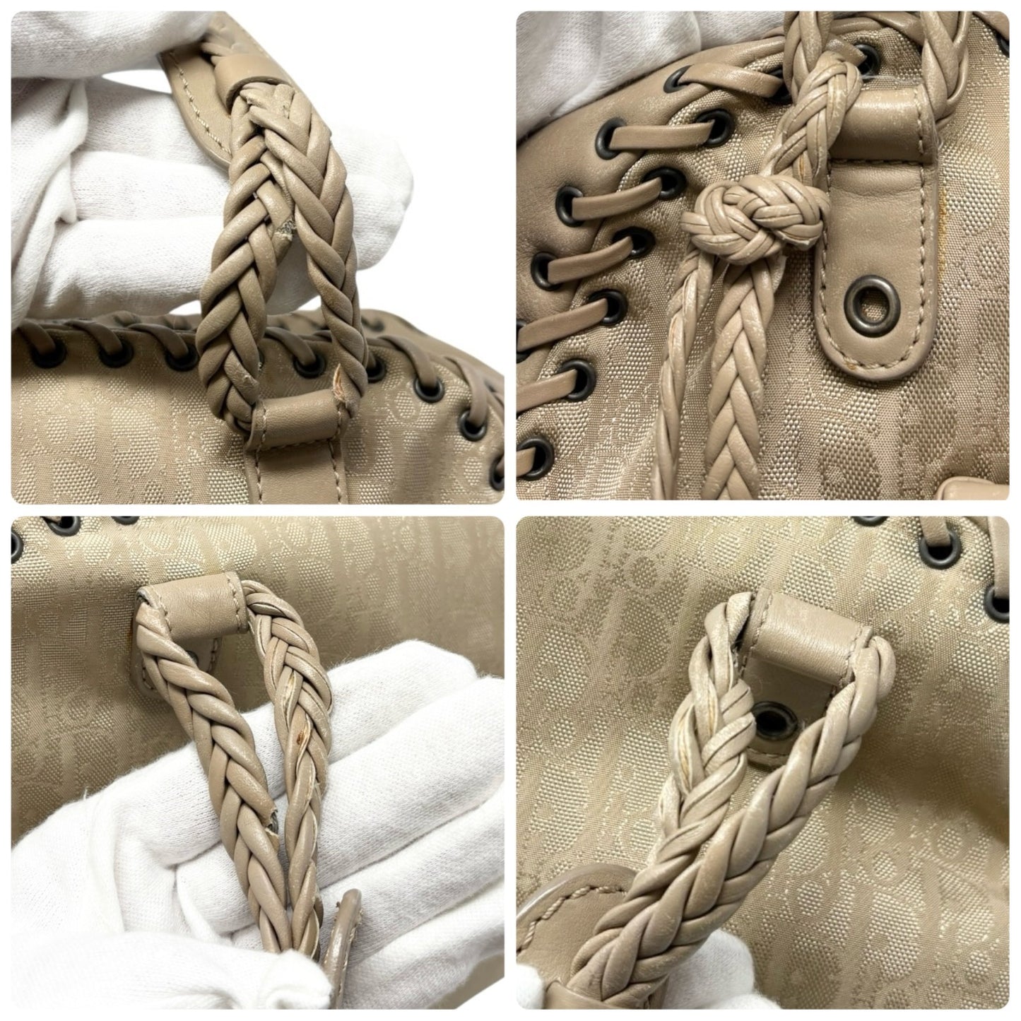 Christian Dior Vintage Trotter Monogram Canvas Ethnic Shoulder Bag Beige Heart