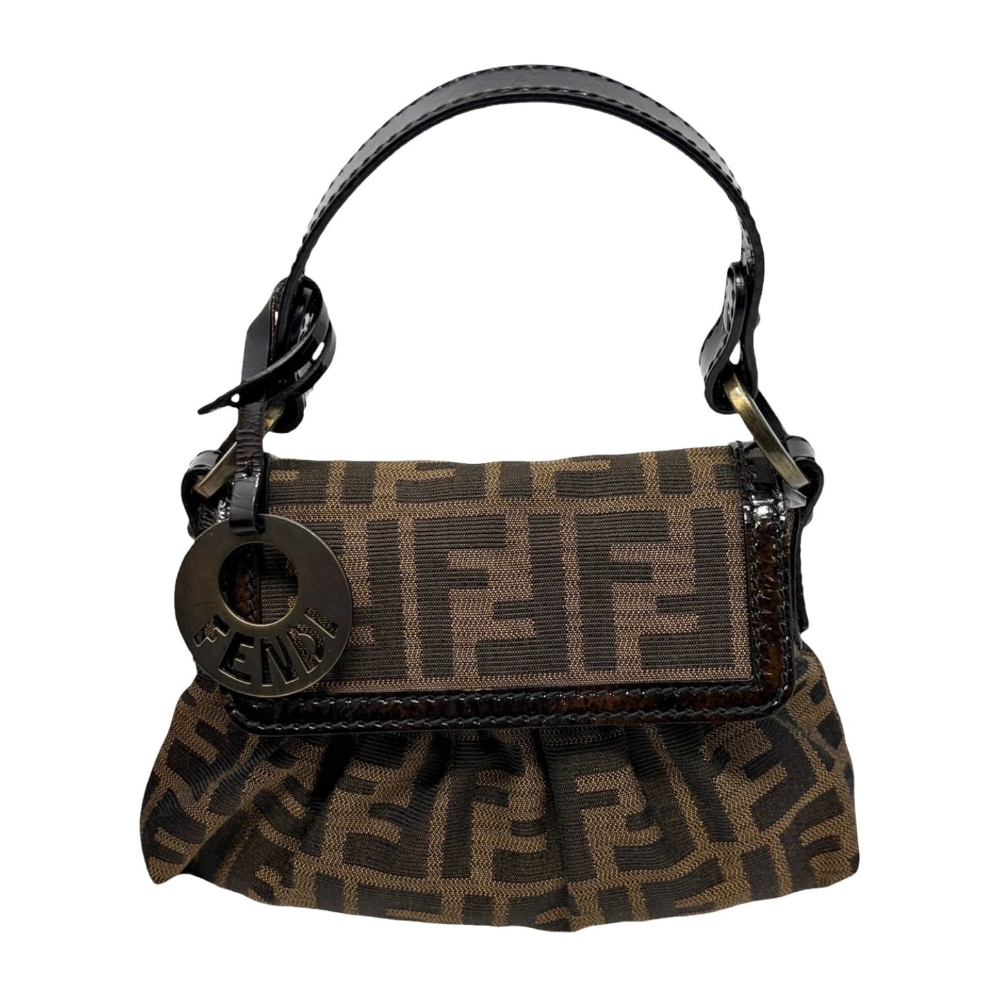 FENDI Vintage Zucca Monogram Logo Charm Canvas Mini Chef Bag Brown Pochette