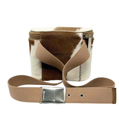 miu miu Vintage Logo Pony Calf Hair Cowhide Fanny Belt Bag Brown White 902807