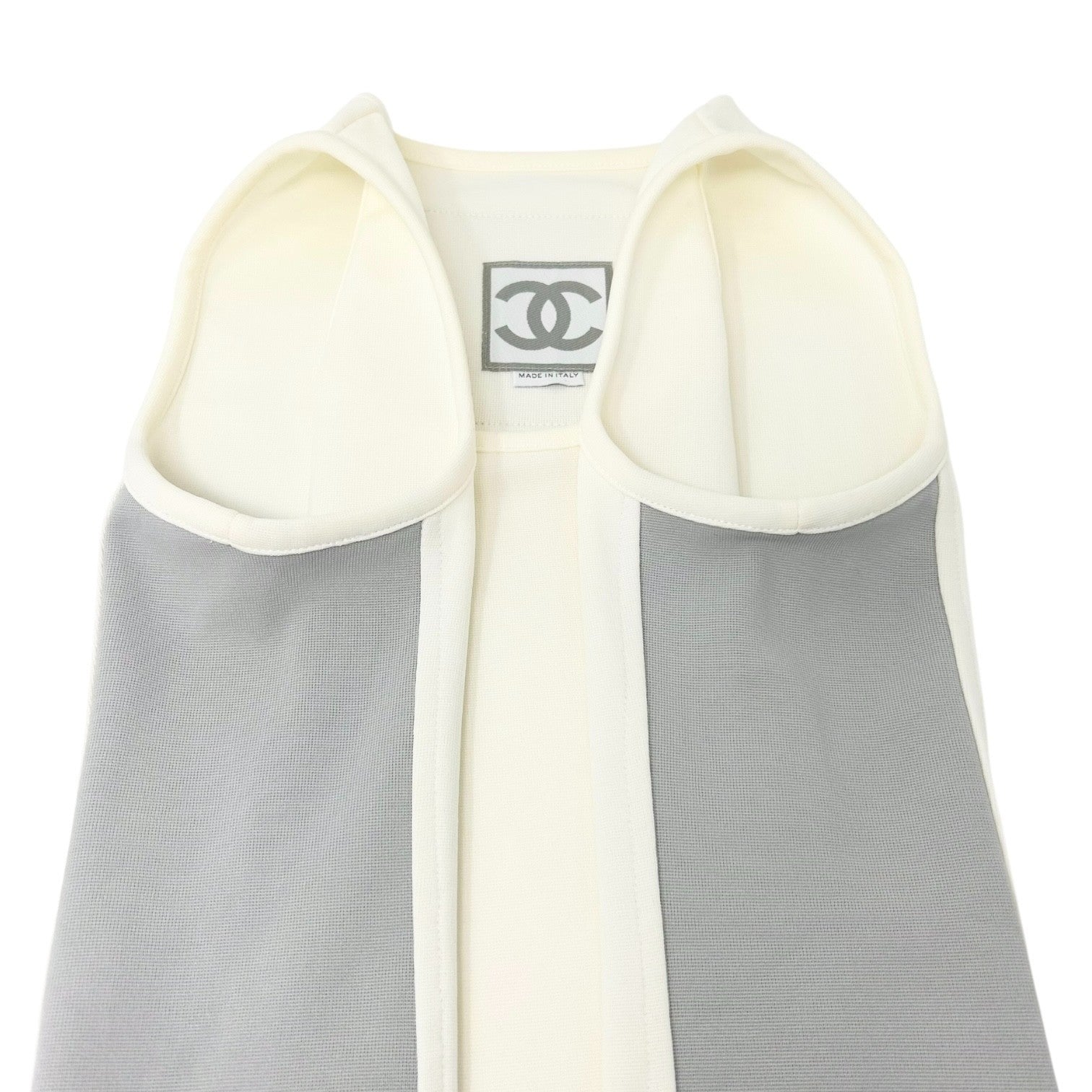 CHANEL Sport Vintage 01P CC Big Logo Tank Top #38 White Gray Nylon Sleeveless