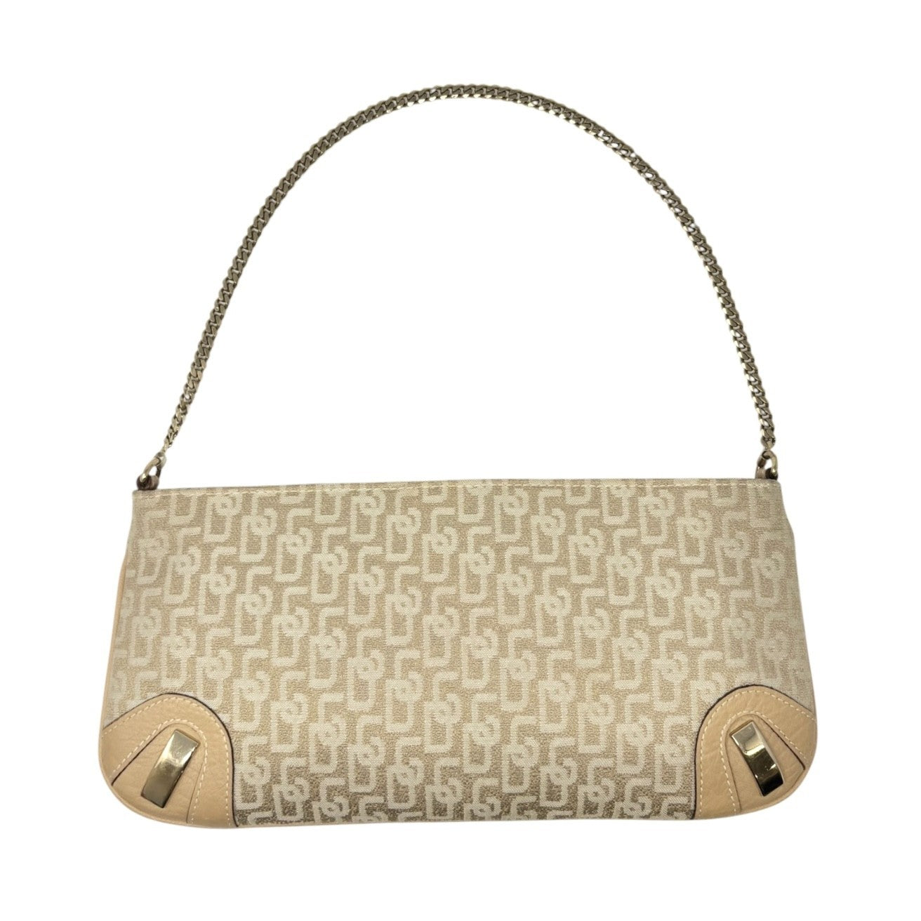 DOLCE&GABBANA Vintage DG Logo Chain Shoulder Bag Beige Gold Canvas 902060