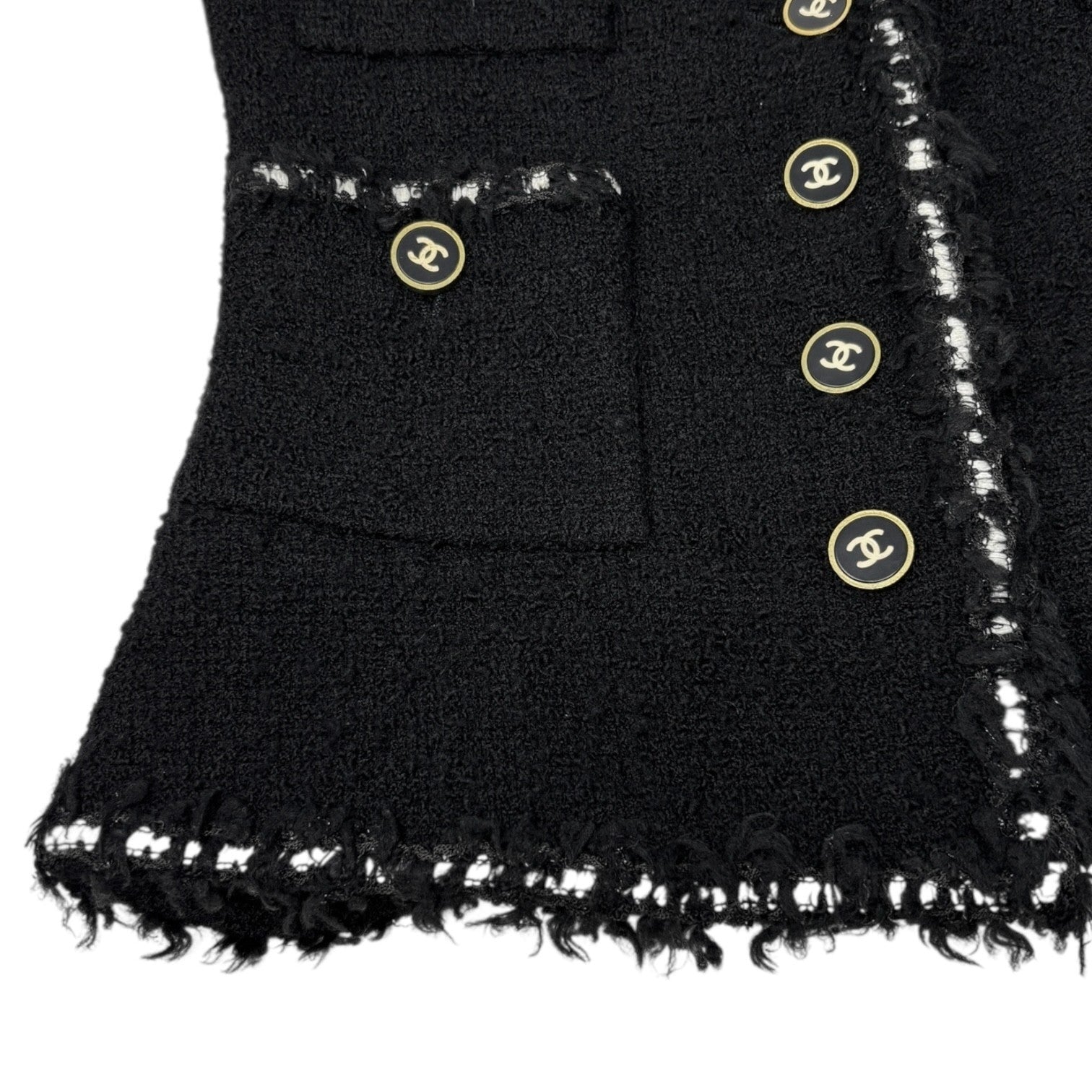 CHANEL Vintage 94A CC Logo Tweed Jacket Blazer Black White Wool Button