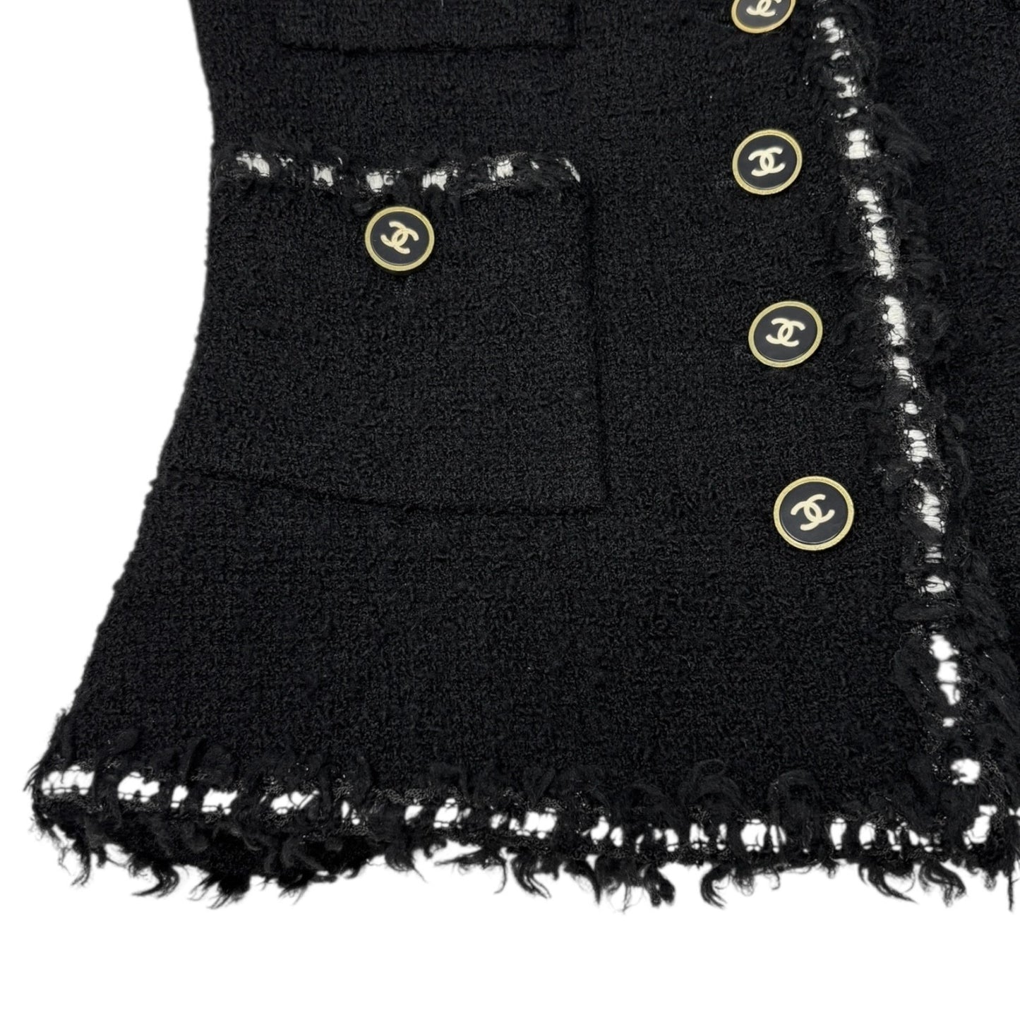 CHANEL Vintage 94A CC Logo Tweed Jacket Blazer Black White Wool Button