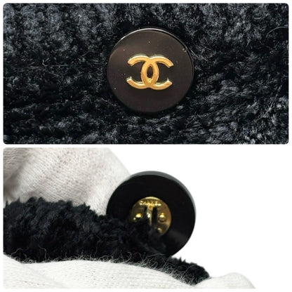 CHANEL Vintage 95A CC Logo Button Cardigan Sweater Top #38 Black Gold Velour