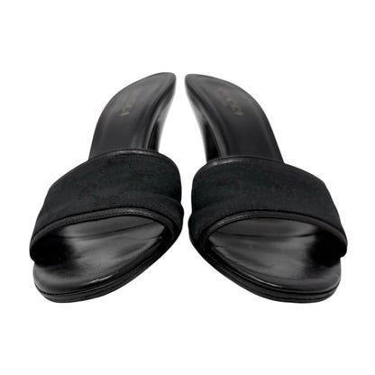 GUCCI Vintage GG Monogram Open Toe Sandals #37.5 Black Heels Canvas