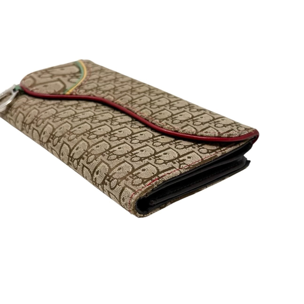 Christian Dior Vintage Trotter Monogram Rasta Color Canvas Saddle Wallet Beige