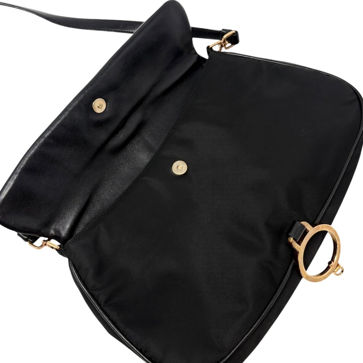 PRADA Vintage Triangle Logo Tessuto Nylon Shoulder Bag Black Leather 901925