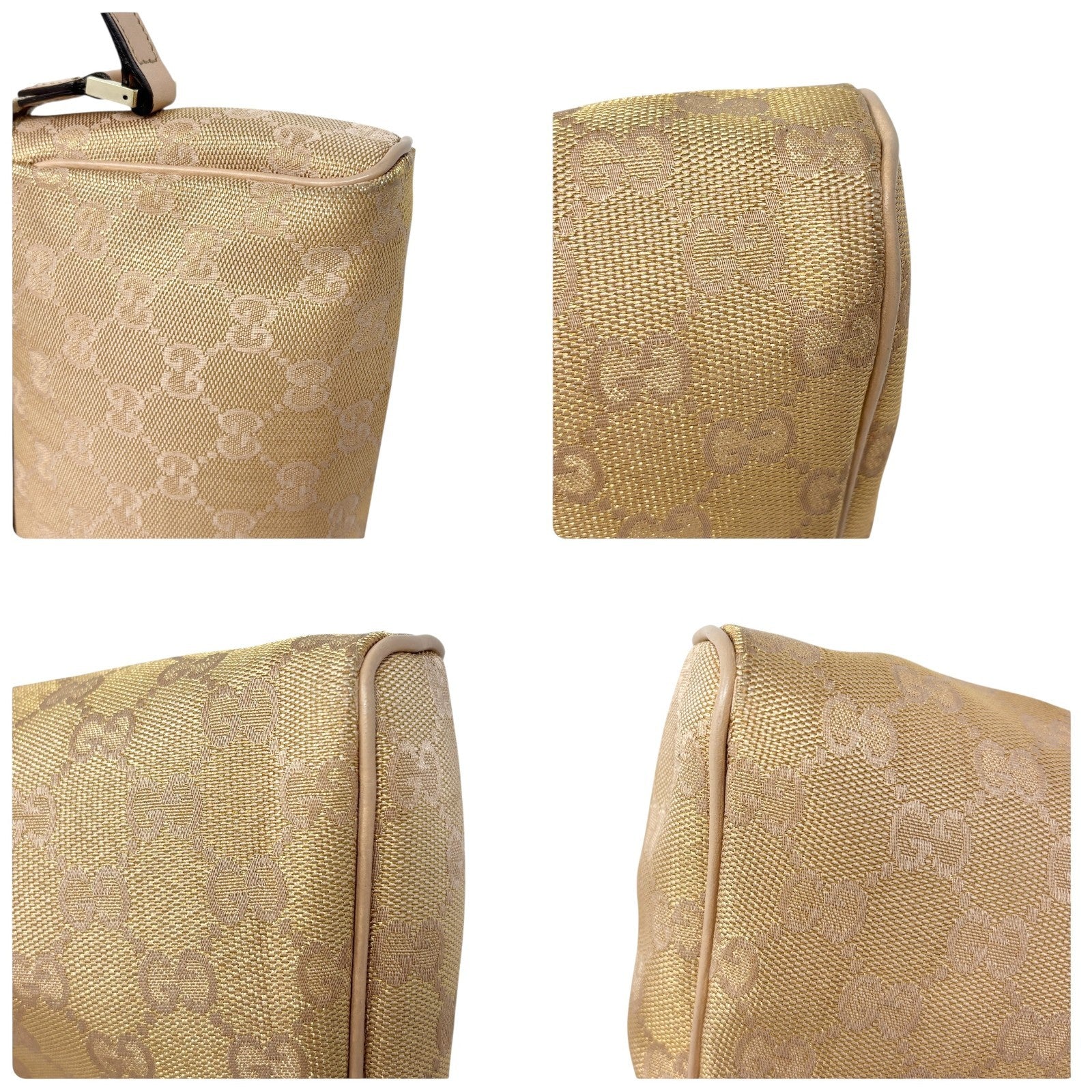 GUCCI Vintage GG Monogram Abbey Mini Pochette Shoulder Bag Canvas Pink Gold