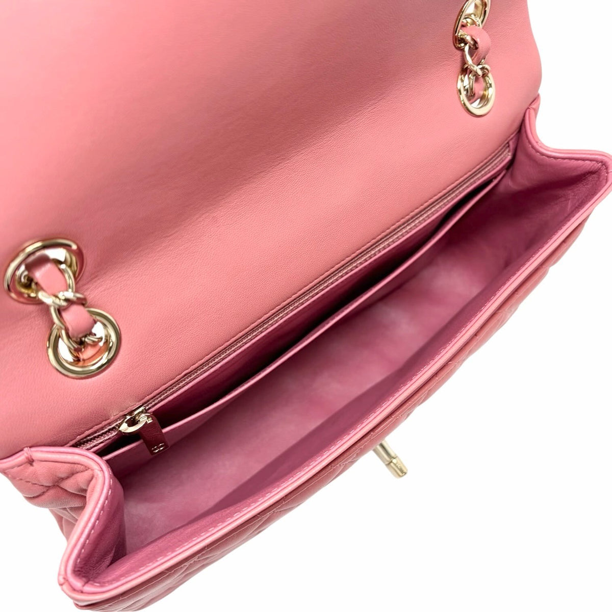 CHANEL Vintage CC Logo Quilted Double Chain 2way Bag Pink Gold Leather 902959