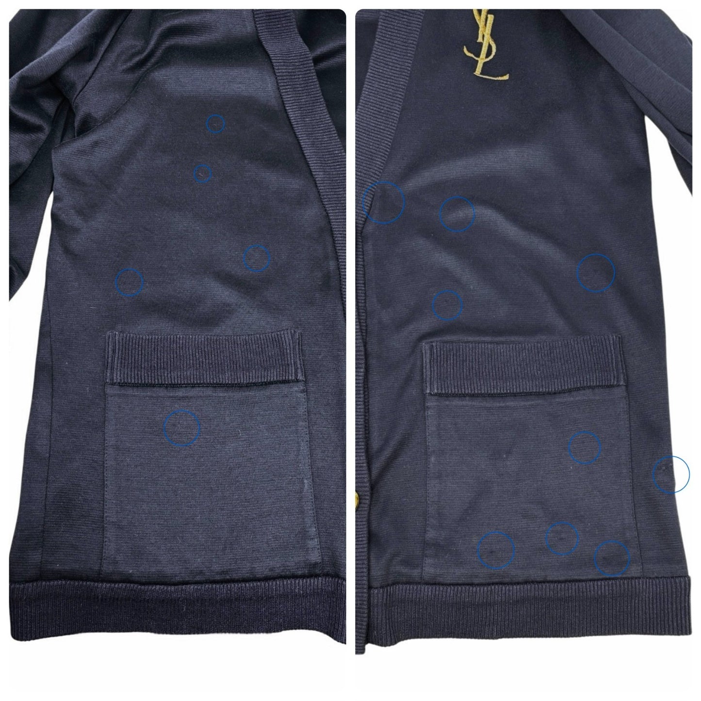 Yves Saint Laurent Vintage YSL Logo Cardigan Top #M Blue Gold Sweater 902072