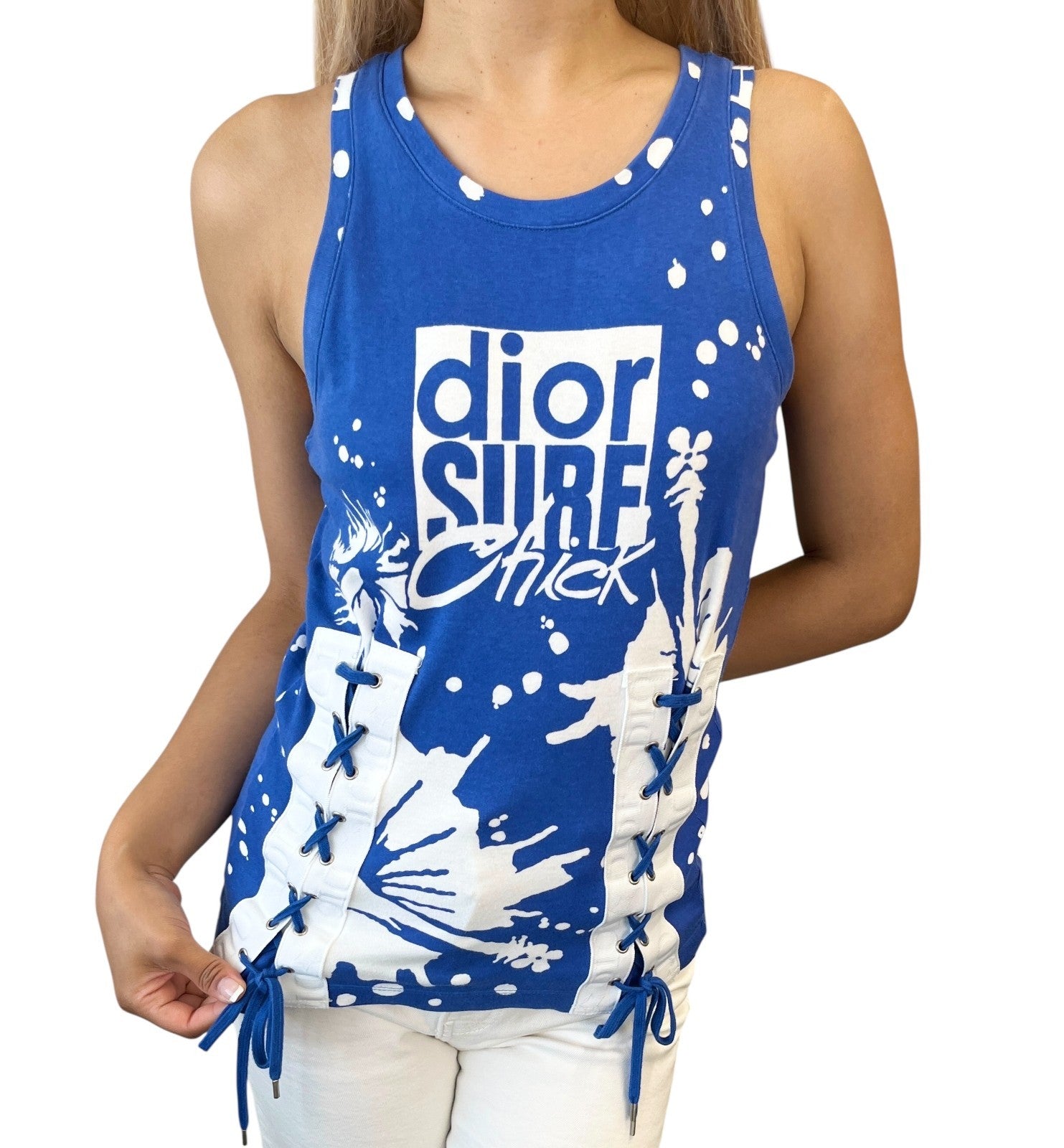 Christian Dior Vintage 2004 SURF Logo Tank Top #36 Blue White Sleeveless Cotton