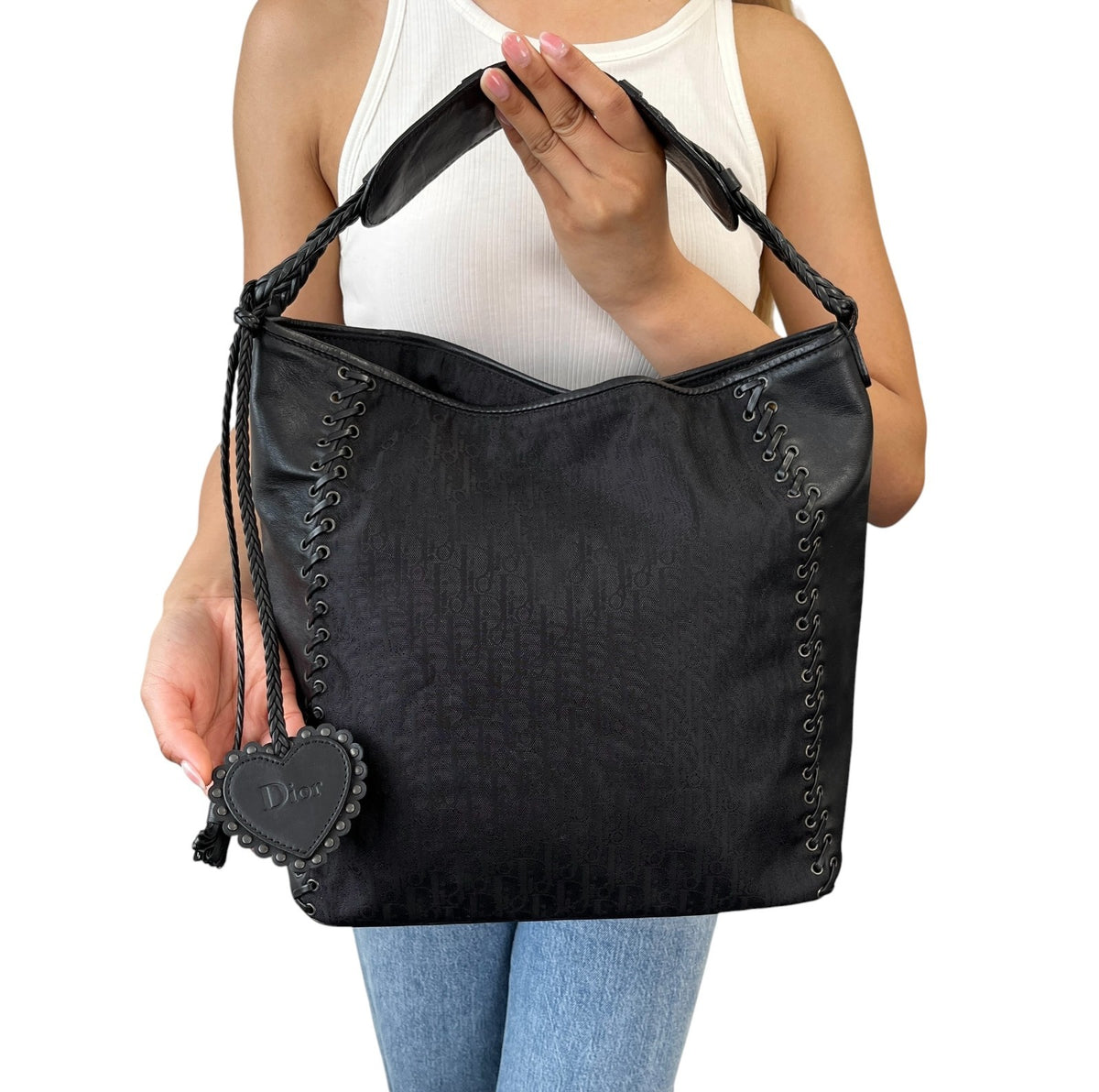 Christian Dior Vintage Trotter Monogram Canvas Ethnic Bag Heart Black 902480