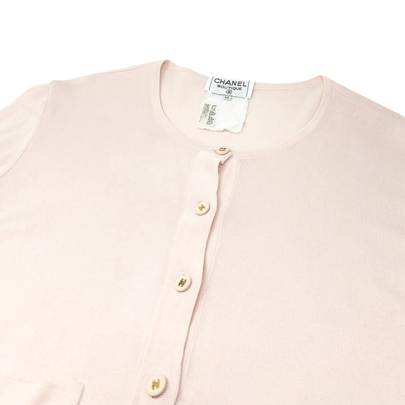 CHANEL Vintage CC Mark Logo Cardigan Pink Cotton Button Long Sleeve Top Pockets