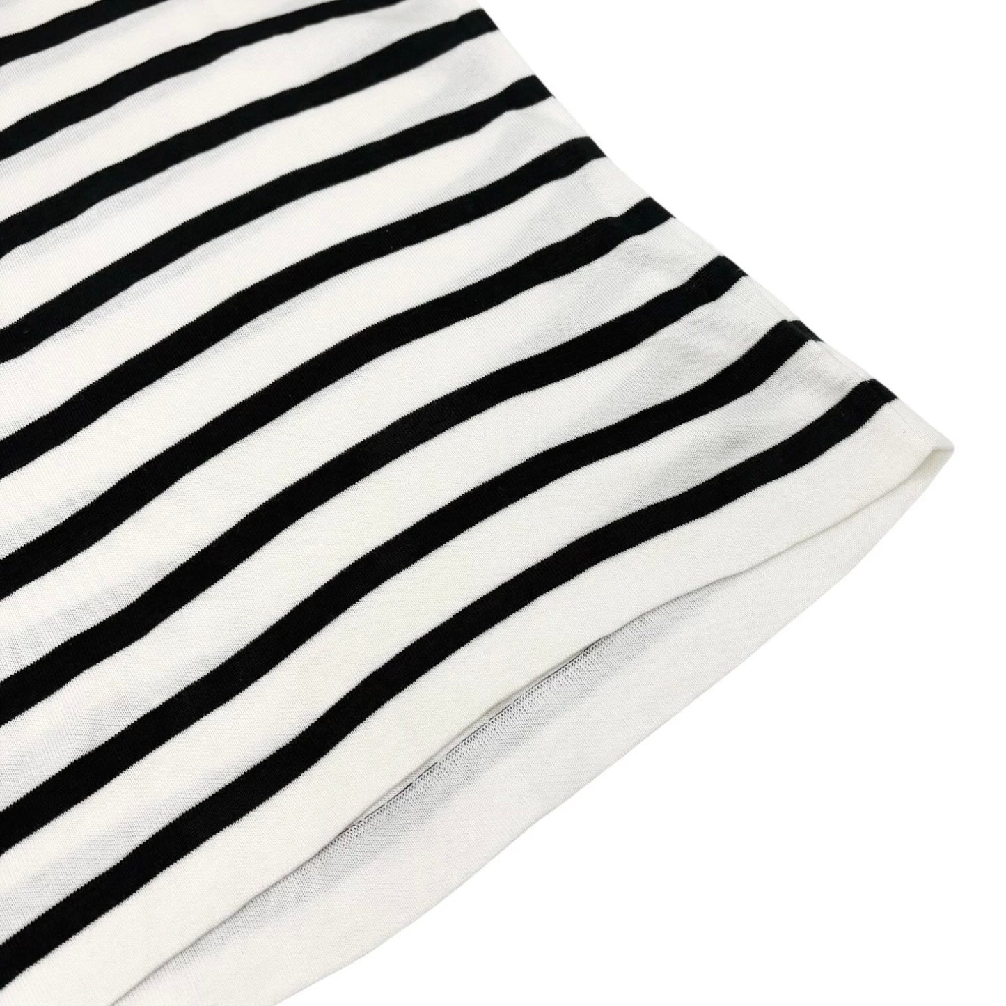 CHANEL Vintage CC Logo Strip T-shirt Top #38 White Black Cotton Short Sleeve