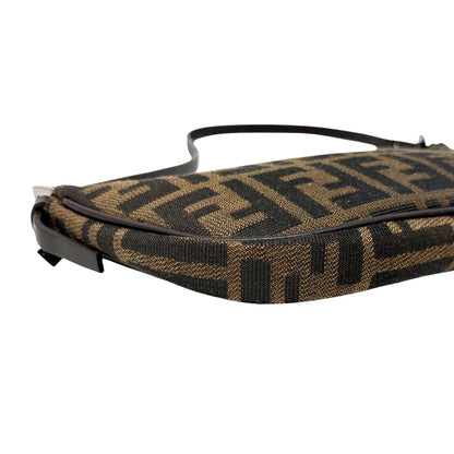 FENDI Vintage Zucca FF Logo Pochette Shoulder Bag Brown Half Moon Zip 902816