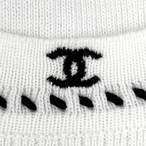 CHANEL Vintage 96P CC Logo Knit Tank Top #40 White Black Cotton Stitch