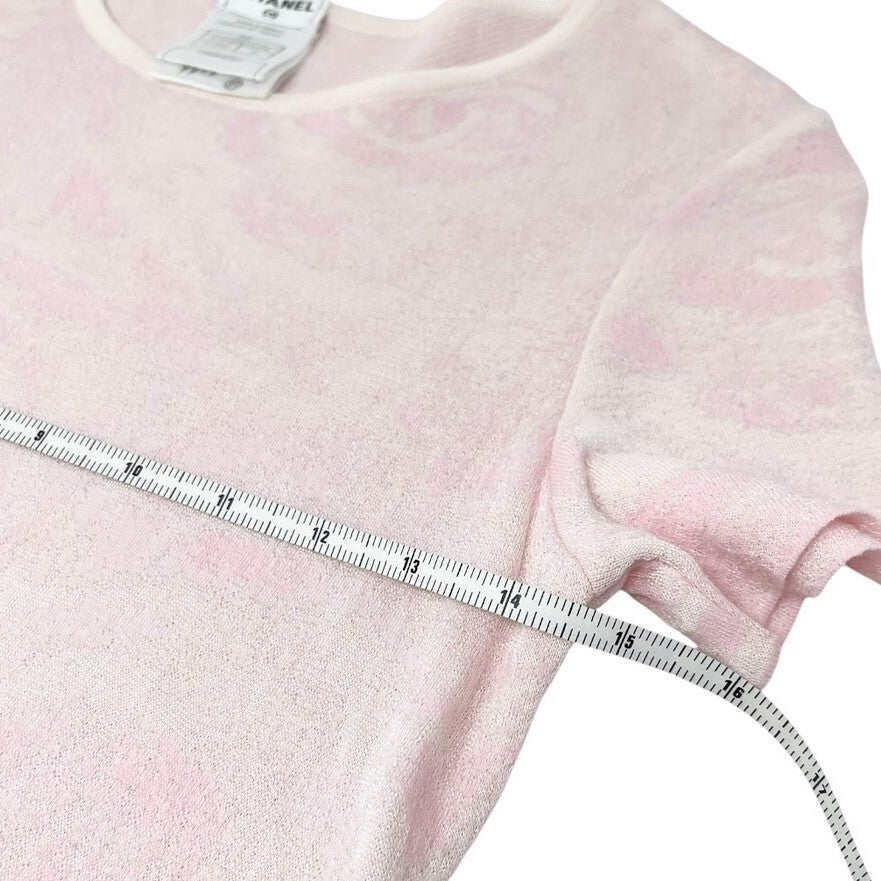 CHANEL Vintage 09C CC Logo T-shirt Knit Top #38 Pink Cotton Rose Short Sleeve