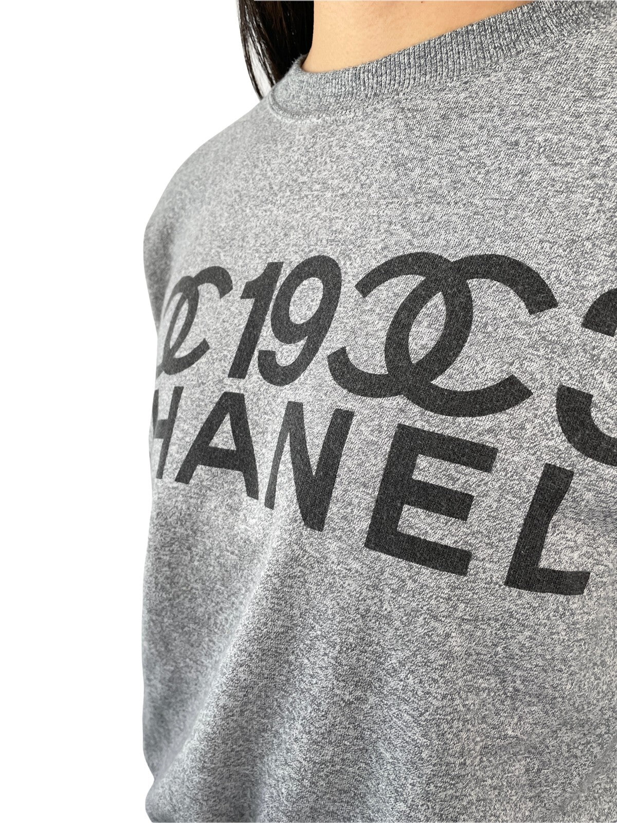 CHANEL Vintage 90s CC Logo Sweatshirt Pullover Long Sleeve Gray Black Cotton