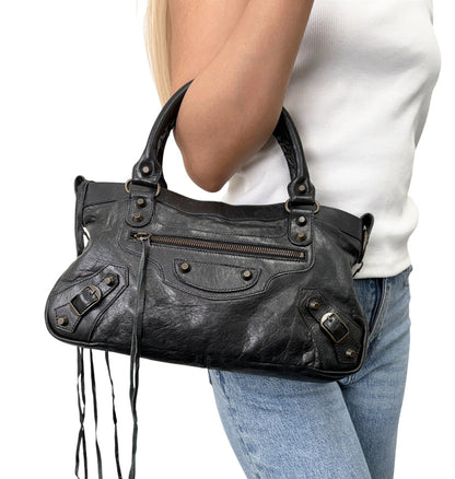 Balenciaga Vintage Classic City Logo 2way Shoulder Leather Bag Black 902461