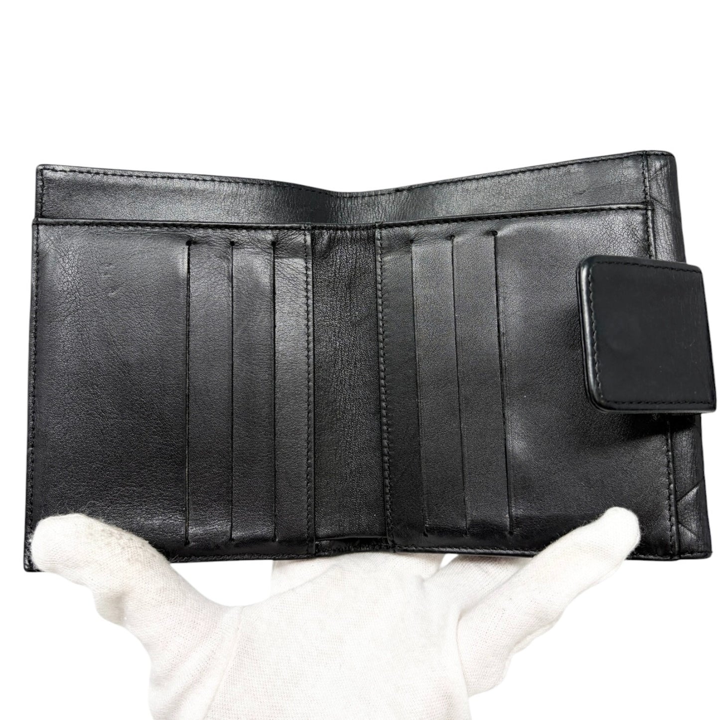 CHANEL Vintage Big Logo Quilted Wallet Leather Black Silver Purse 901816
