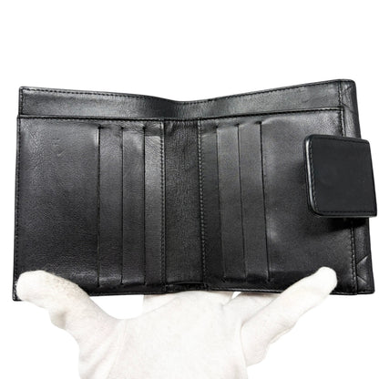 CHANEL Vintage Big Logo Quilted Wallet Leather Black Silver Purse 901816