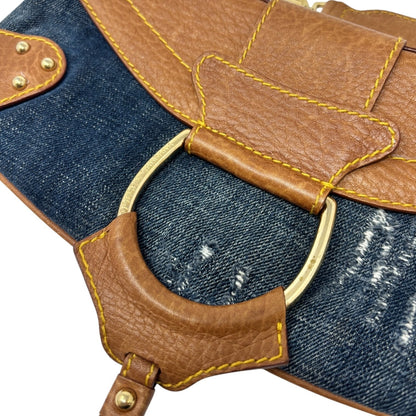 DOLCE&GABBANA Vintage Flap D-Ring Denim Shoulder Bag Blue Brown Denim 902059