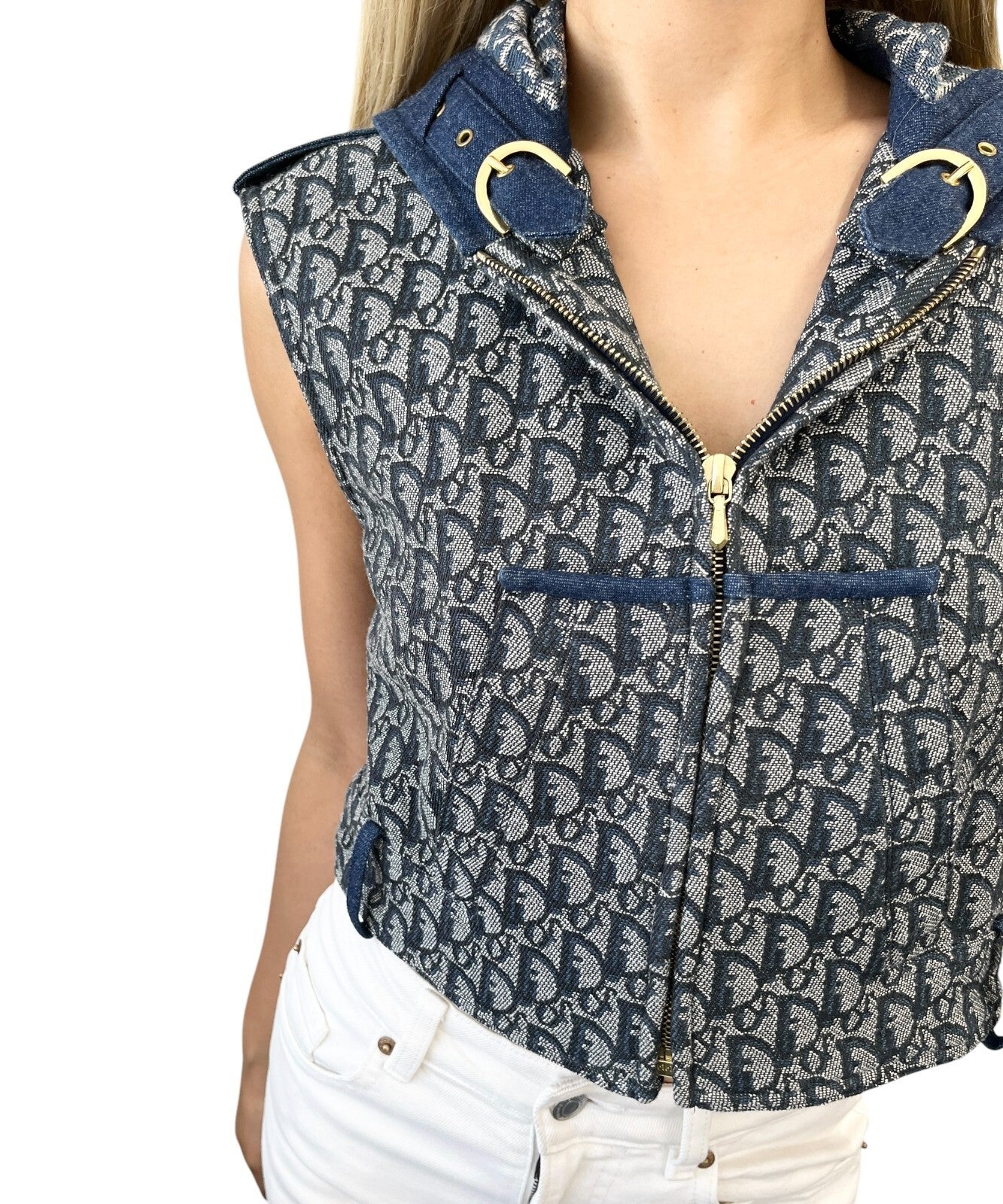 Christian Dior Vintage 2000 Trotter Monogram Denim Vest #42 Hoodie Jacket